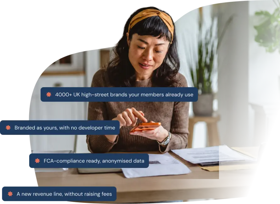 Woman using a branded member rewards app