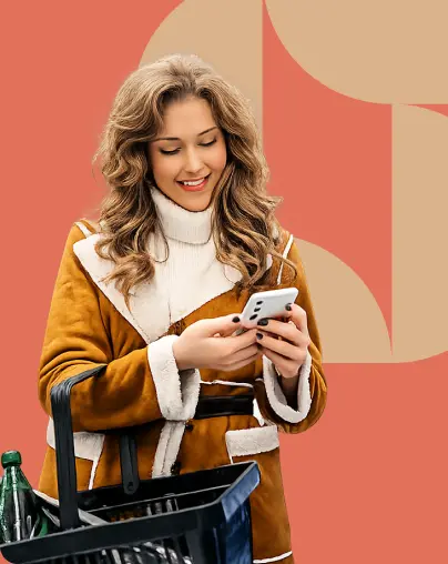 Woman using a subscription rewards app while shopping