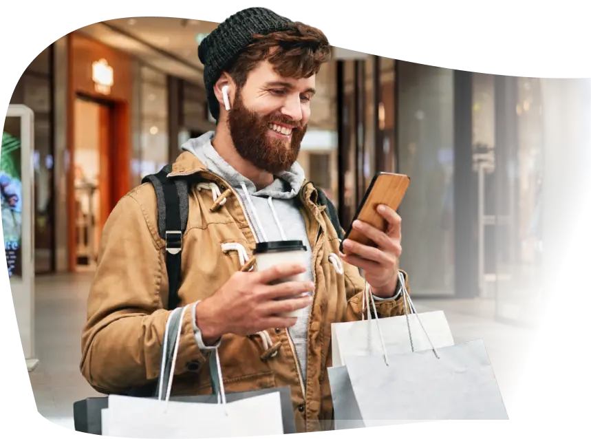 Employee using mobile rewards while shopping