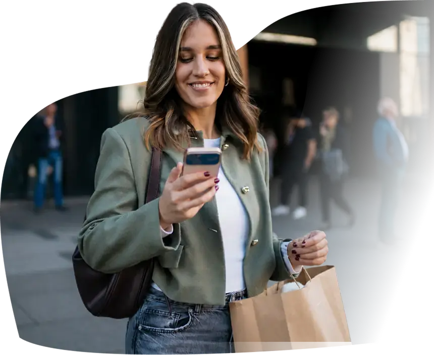 Woman using a mobile loyalty rewards programme